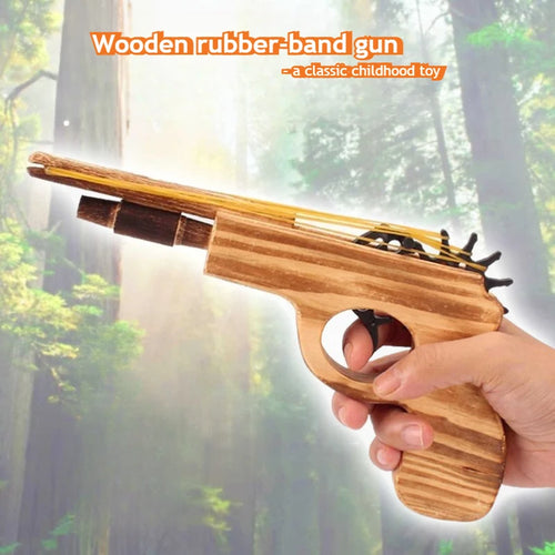 4-Schuss Holz-Gummibandpistole – Klassisches Spielzeug im nostalgischen Design
