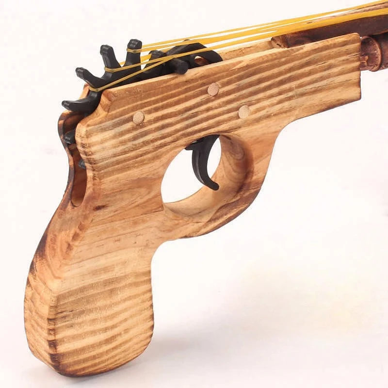 4-Schuss Holz-Gummibandpistole – Klassisches Spielzeug im nostalgischen Design