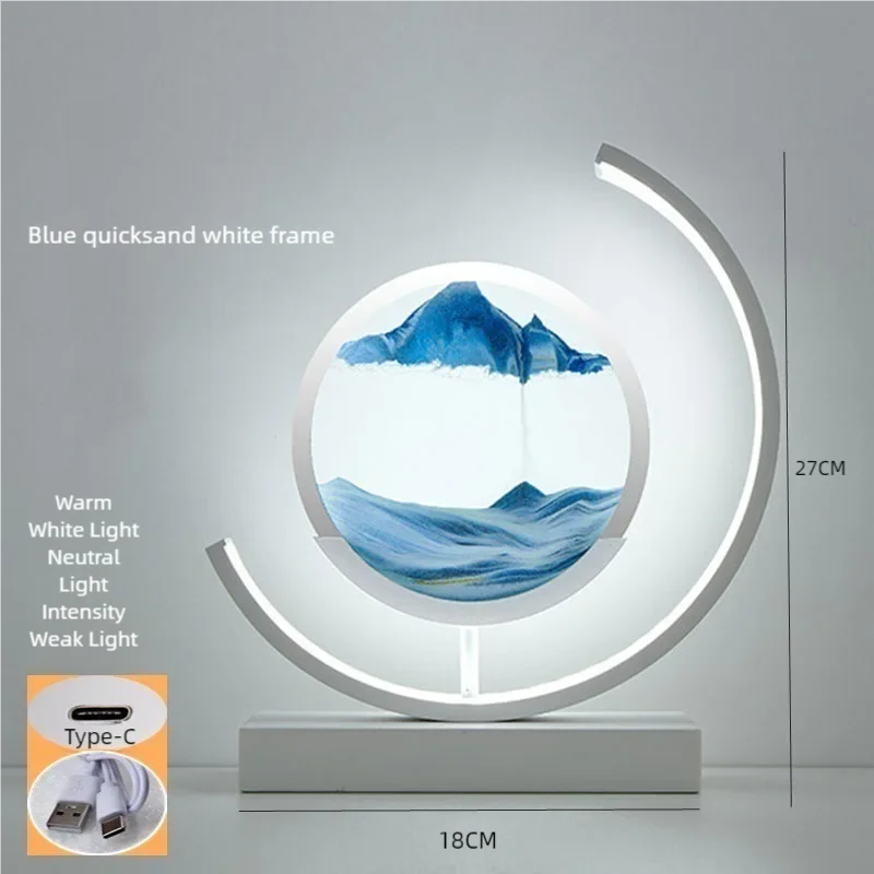 LED Moving Sand Art Table Lamp Quicksand Night Light 3D Sandscape Hourglass Bedside Lamps Flowing Sand Painting Home Decor Gifts