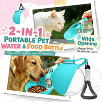 New 2026 2 in 1 Portable Dog Water Bottle with Lanyard Foldable Silicone Bowl Leak Proof Compact Travel Pet Feeding Bottle Hot