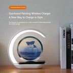 Retail! 15W Wireless Charger with Quicksand Painting Night Lamp Table Top Decoration Fast Charging Station Orange