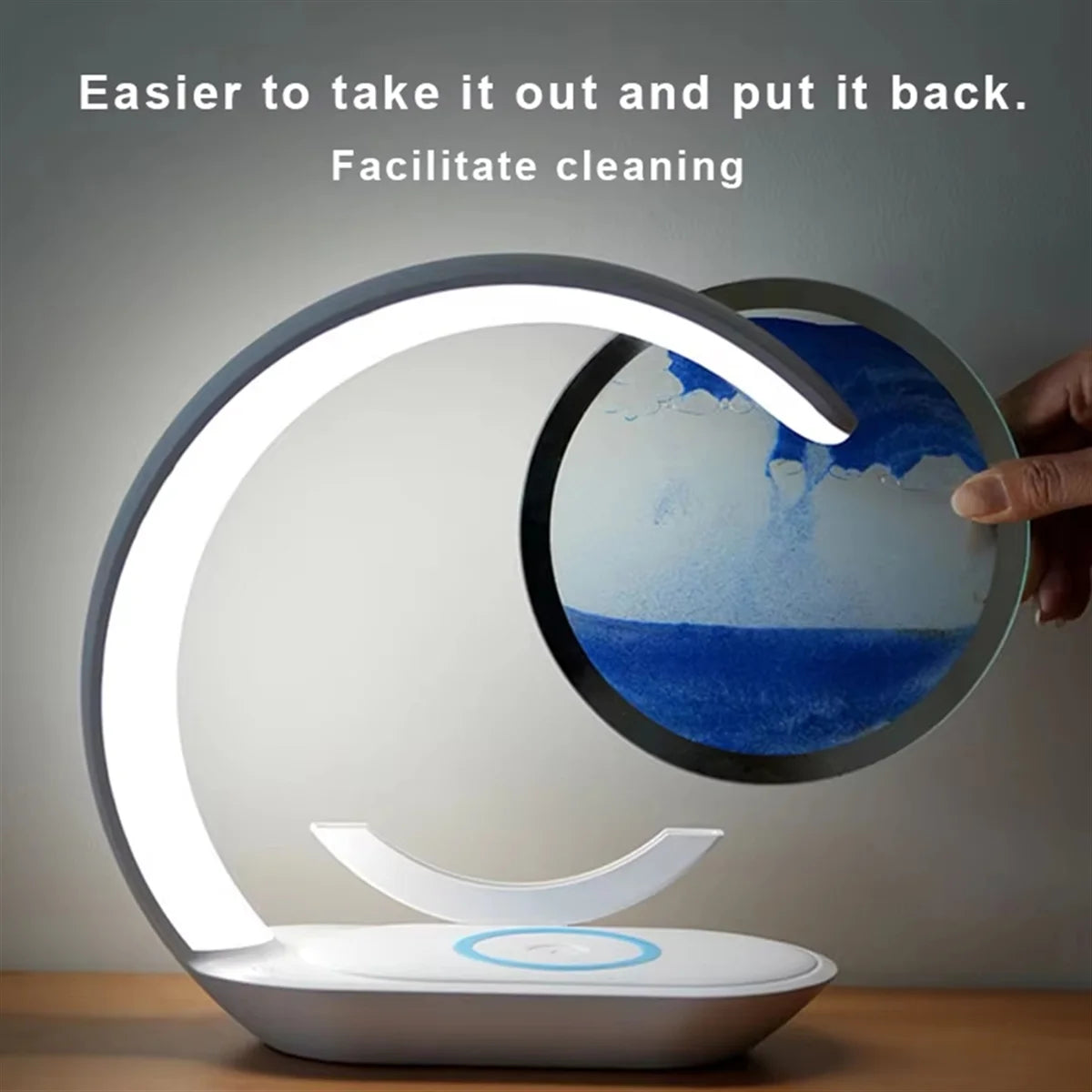 Retail! 15W Wireless Charger with Quicksand Painting Night Lamp Table Top Decoration Fast Charging Station Orange